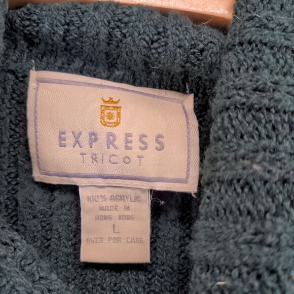 Express Tricot Turtleneck Sweater Womens Size L Green Ribbed Pullover - Picture 11 of 11